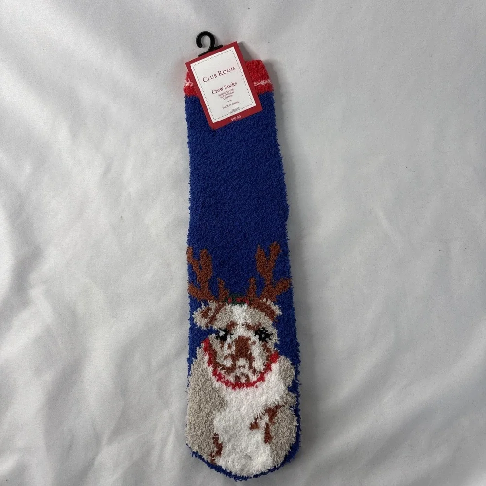 Club Room Xmas Bulldog‎ Novelty Christmas Crew Socks Non-Slip Grip OSFM